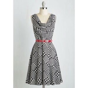 ModCloth Computer Tutor Houndstooth Cowl Neck Dress